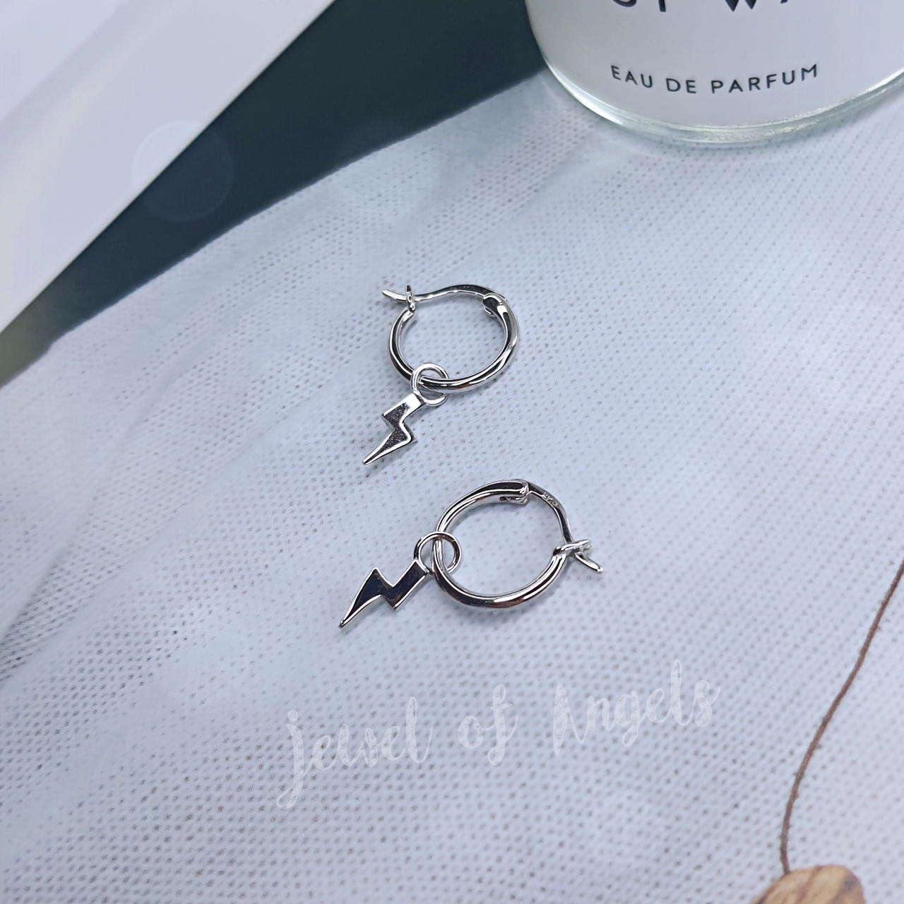 ต่างหูเงินแท้S925 รุ่น Storm ต่างหูห่วงก้านสับแต่งสายฟ้า สูง12.8mm ตุ้มหูเงินแท้ทั้งชิ้น Silver925