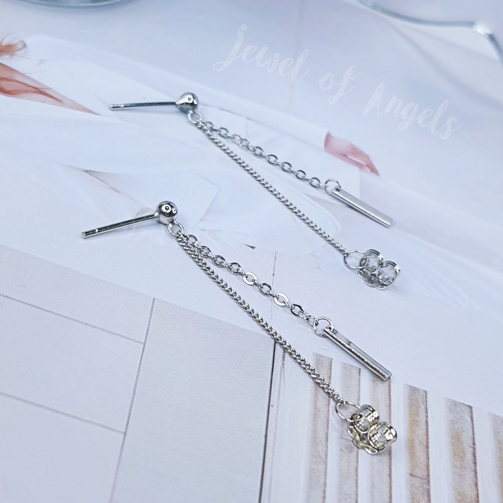 ต่างหูเงินแท้ S925 รุ่น Commitment ต่างหูก้านเสียบ แต่งโซ่ป้าย4เหลี่ยม เงินแท้ทั้งชิ้น Silver925 ตุ้มหู
