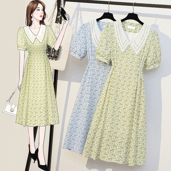 เดรสคนอ้วน เดรสสาวอวบ ชุดเดรสคนอ้วนวัยรุ่นแขนสั้น BY PLUS SIZE Girl