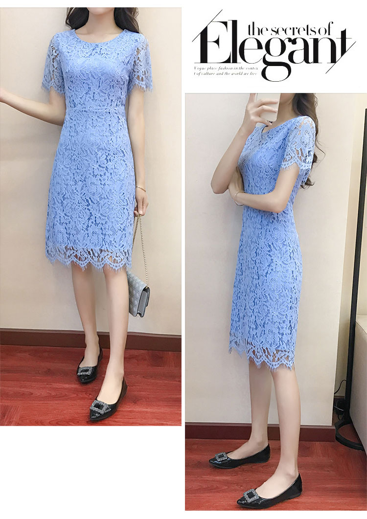 Dress4495-Blue เดรสลูกไม้ทรงเข้ารูปสีฟ้า ซิปหลังใส่ง่าย มีซับในอย่างดีทั้งชุด ผ้าลูกไม้คอตตอนเนื้อดีหนาสวย งานดีทรงดีลายสวย เรียบหรูดูแพงสุด ใส่ทำงาน/ใส่ออกงานได้