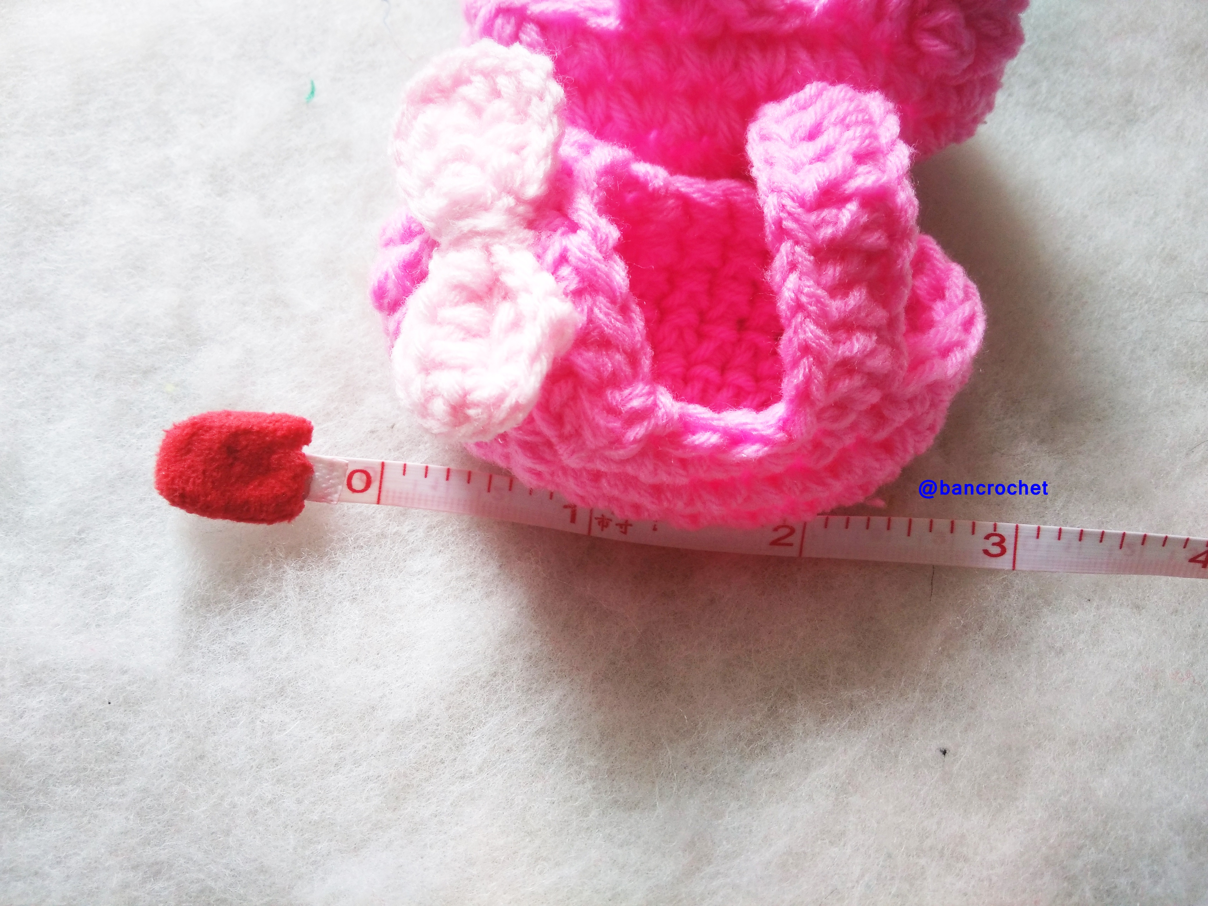 Bancrochet รองเท้าเด็กถักโครเชต์ crochet baby shoes ชมพู 8-9cm