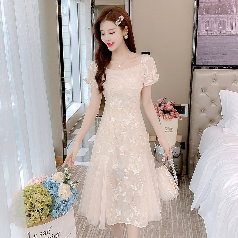 เดรสลูกไม้ เดรสชีฟองสวยๆ แขนสั้น By Meiyi women's clothing