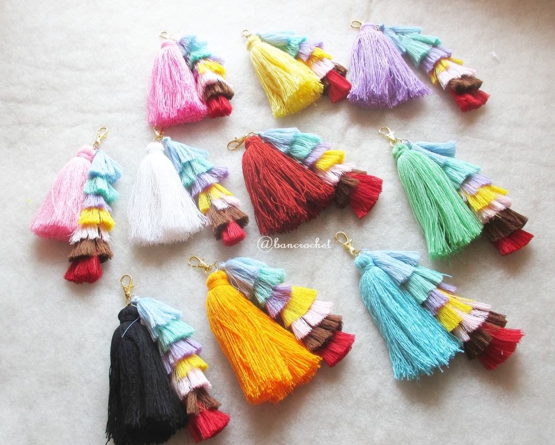 bacrochet พวงกุญแจพู่เล็กพู่ใหญ่ tassels keychain มีม่วง 6 นิ้ว