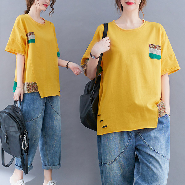เสื้อยืดคนอ้วน สไตล์ญี่ปุ่น เสื้อยืดคนอ้วนผู้หญิง เสื้อทีเชิ้ตตัวใหญ่
