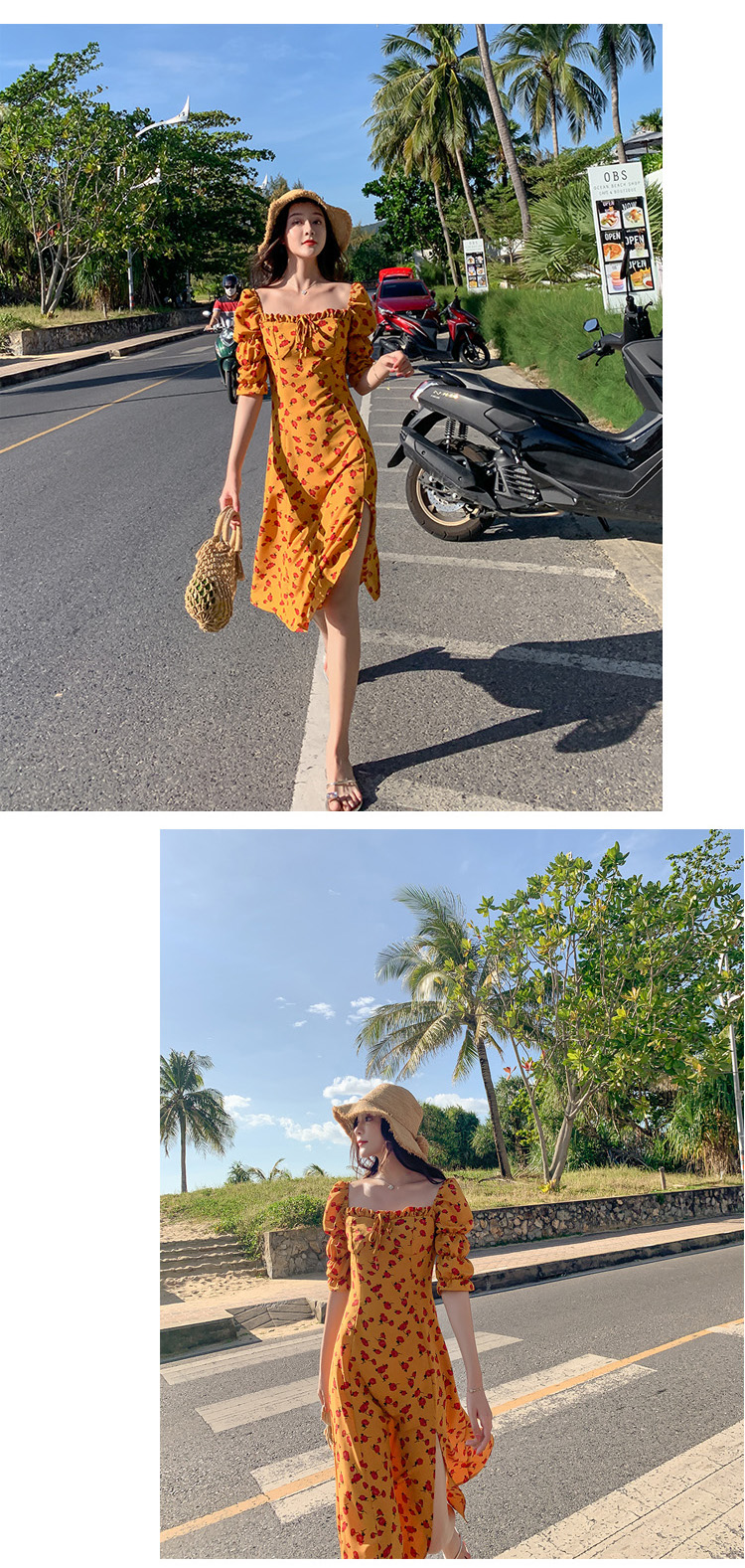 Dress4659 เดรสยาวลายดอกกุหลาบพื้นสีเหลือง แขนยาวสี่ส่วน ช่วงอกแต่งระบายเล็กๆ เพิ่มความน่ารัก ซิปหลังใส่ง่าย มีซับใน ผ้าชีฟองเนื้อดีนุ่มใส่สบาย ทรงนี้ดูดีใส่สวยได้ทุกโอกาส