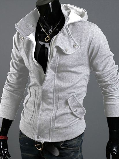 เสื้อกันหนาวผู้ชาย เสื้อคลุมผู้ชายแขนยาว มีฮูด เสื้อ Jacket ซิปหน้า เนื้อผ้าใส่สบาย มีกระเป๋าข้าง ดีไซน์ 2 ชั้น สีเทาอ่อน สว่าง 67516_2