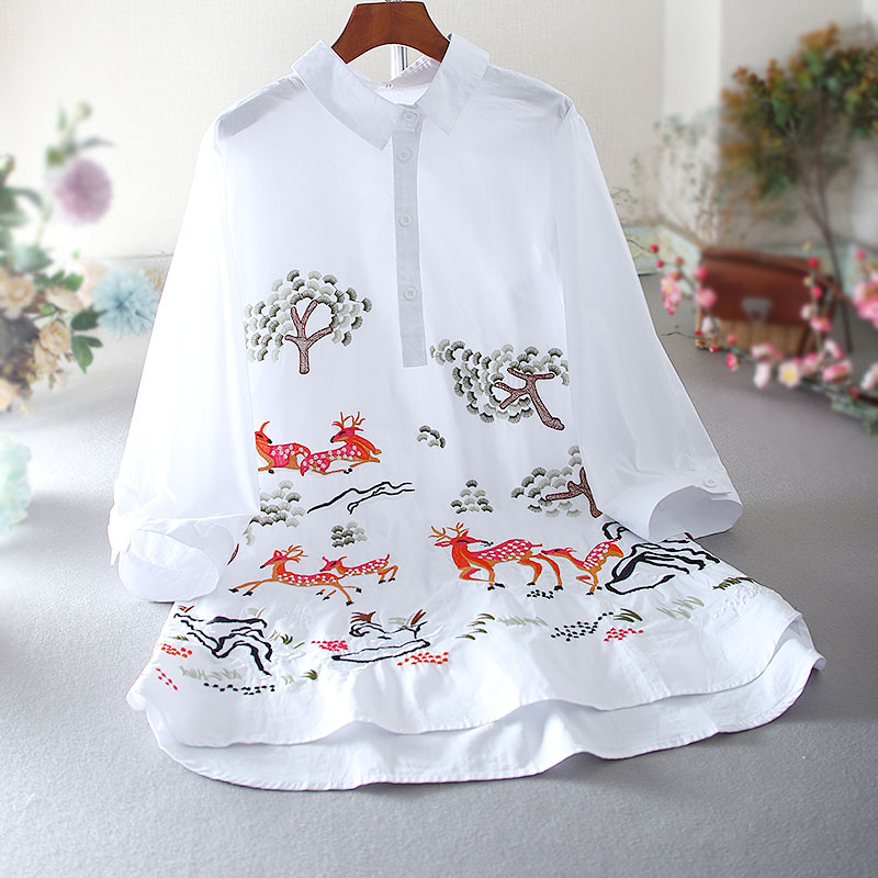 เสื้อลินิน เสื้อผ้าฝ้ายลินิน เสื้อเชิ้ตผ้าลินิน ปักลายสวยๆด้วยด้าย สไตล์VINTAGE