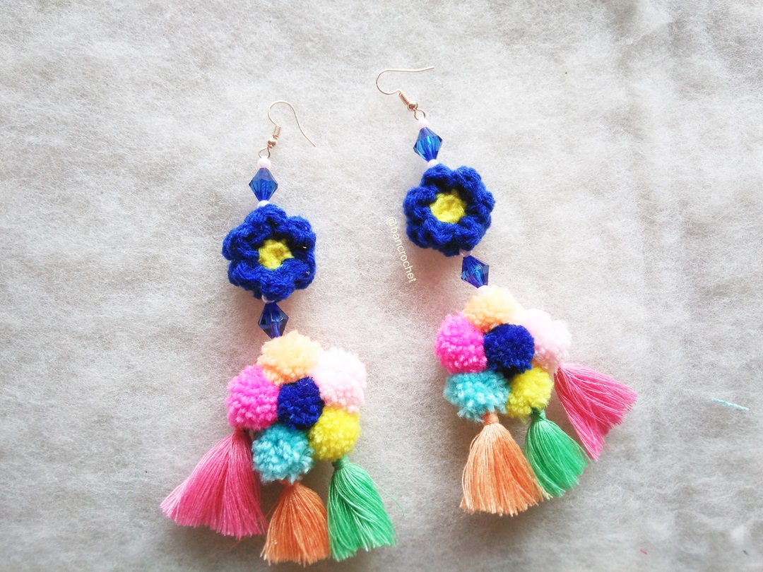 ต่างหูถักโครเชต์ crochet earrings หลากสี 5 นิ้ว