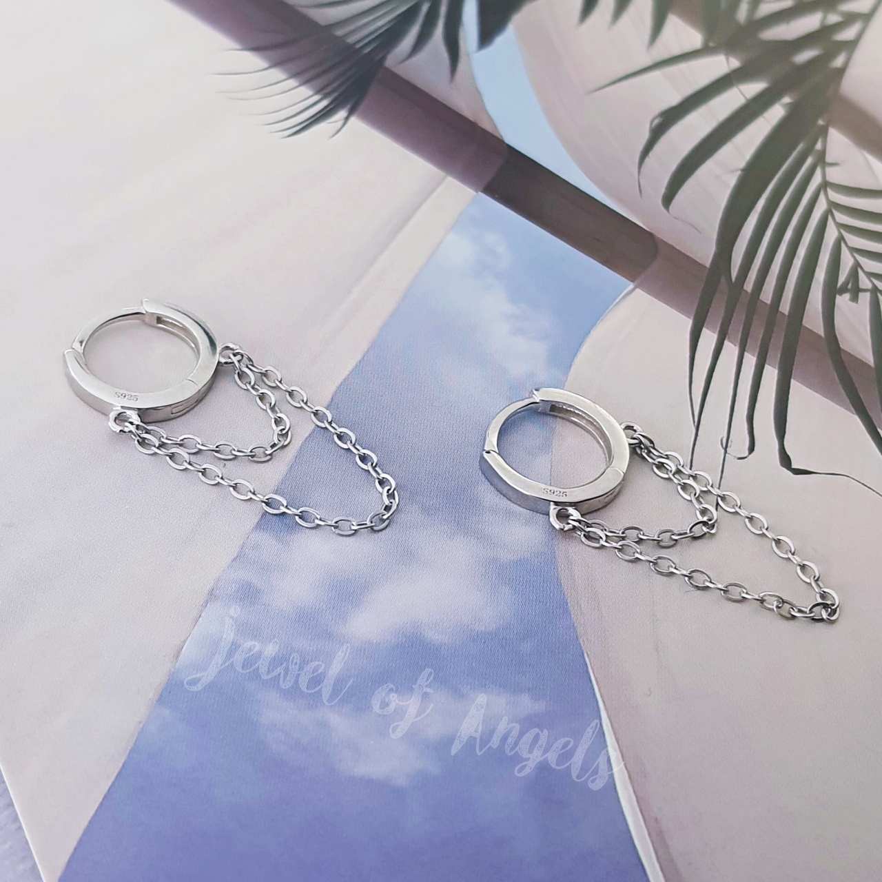 ต่างหูเงินแท้ S925 รุ่น Parallel ต่างหูห่วงแต่งโซ่คู่ สูง10.8mm เงินแท้ทั้งชิ้น Silver925 ต่างหูผู้ชาย ต่างหูผู้หญิง ตุ้มหูเงินแฟชั่น