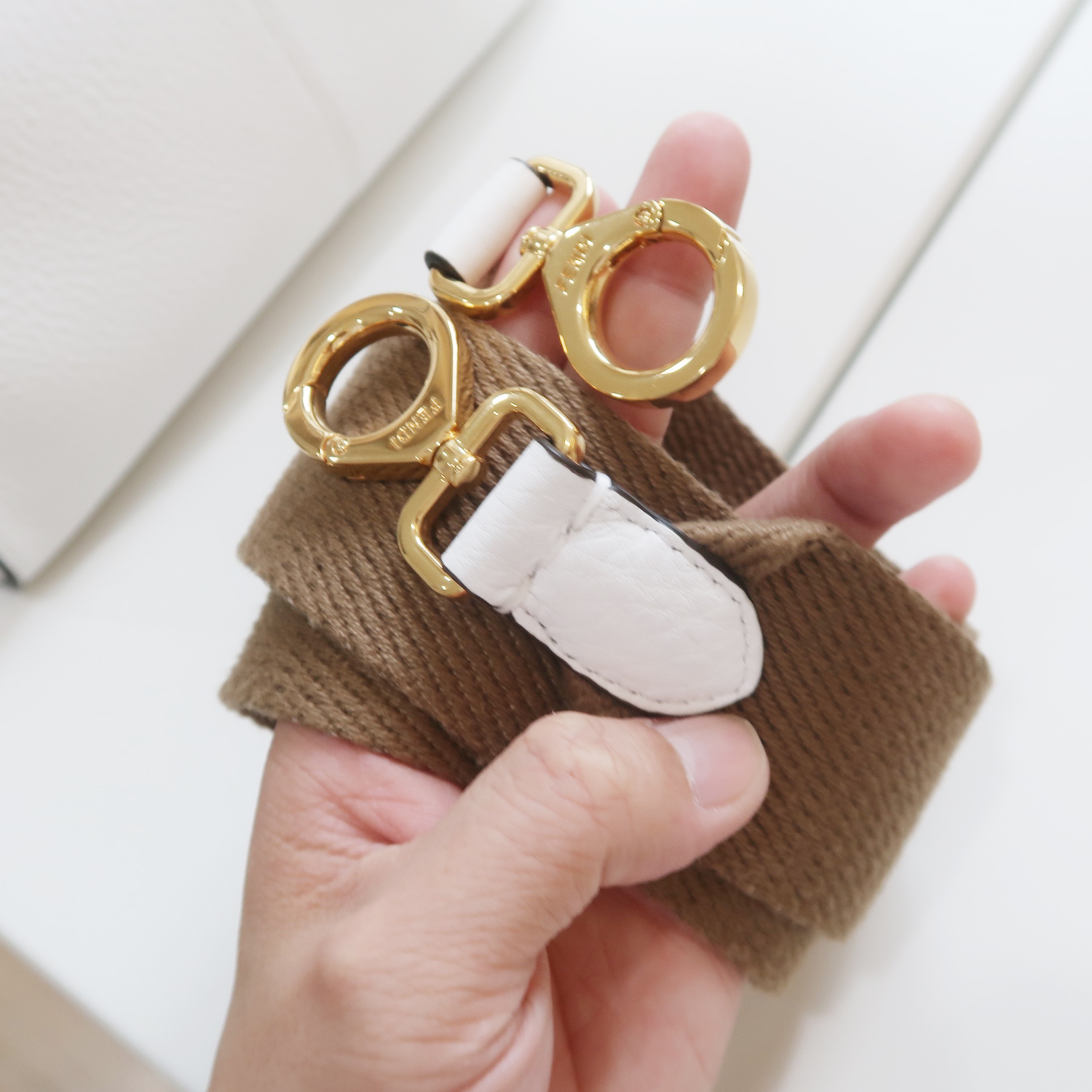 Fendi White Grained Calfskin X-Lite Peekaboo Medium GHW