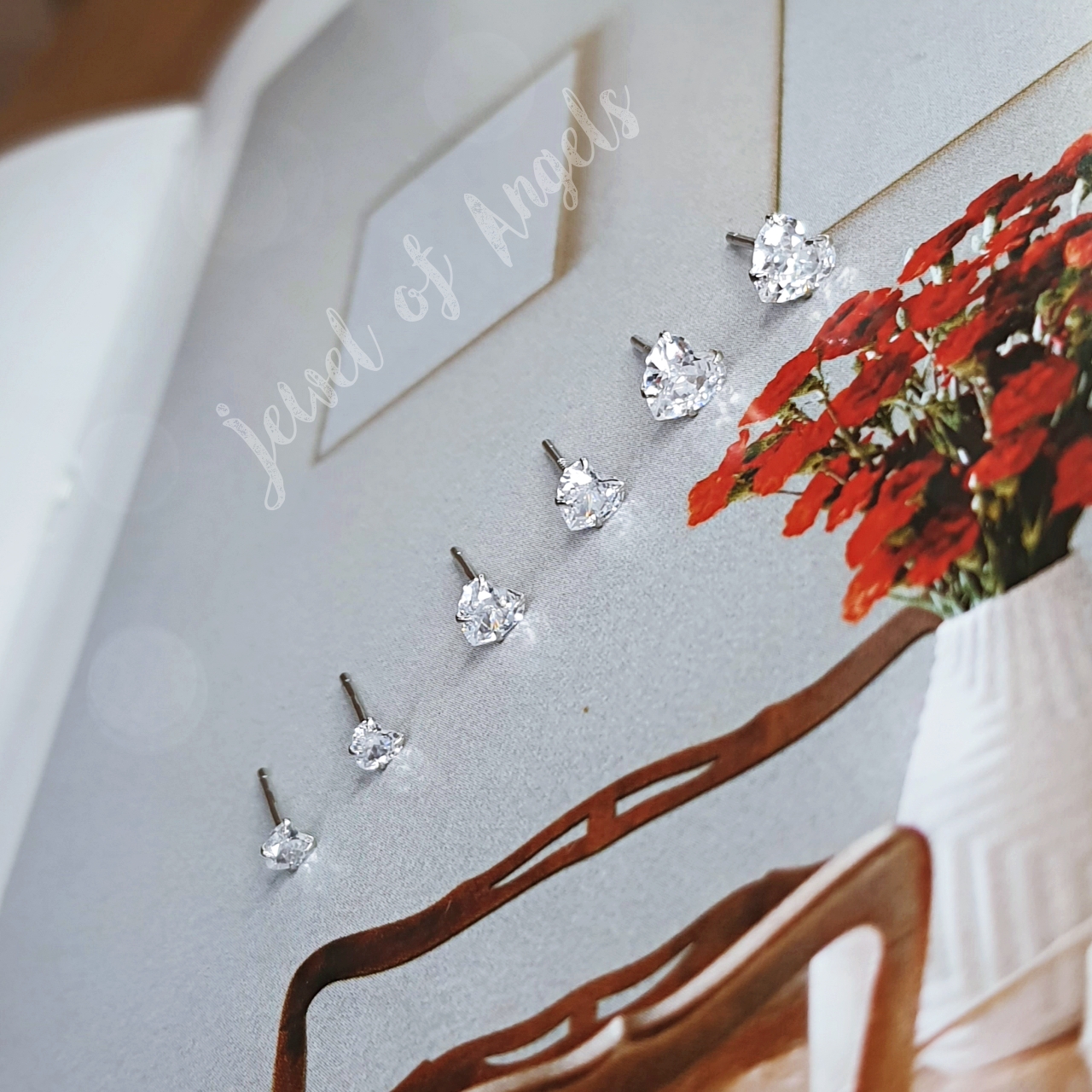 ต่างหูเงินแท้ทั้งชิ้น S925 รุ่น Lovely ต่างหูก้านเสียบ เพชรCZรูปหัวใจ สีเงิน 3mm 4mm 5mm Silver925