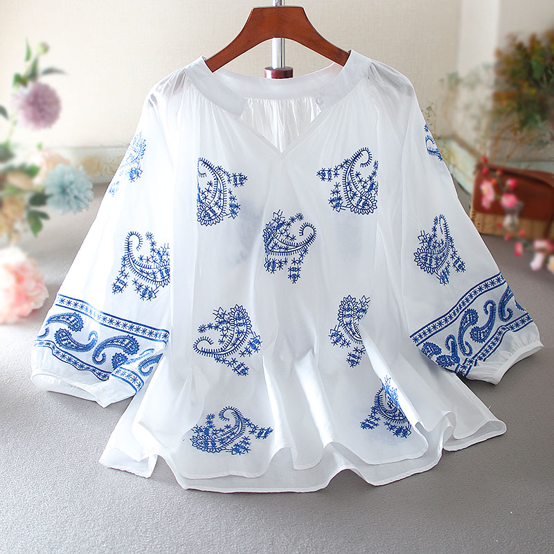 เสื้อลินิน เสื้อผ้าฝ้ายลินิน เสื้อเชิ้ตผ้าลินิน ปักลายสวยๆด้วยด้าย สไตล์VINTAGE