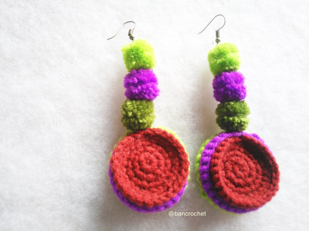 Bancrochet ต่างหูถักโครเชต์ crochet earring หลากสี 4-6 นิ้ว