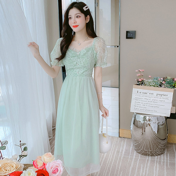 เดรสลูกไม้ เดรสชีฟองสวยๆ แขนสั้น By Meiyi women's clothing