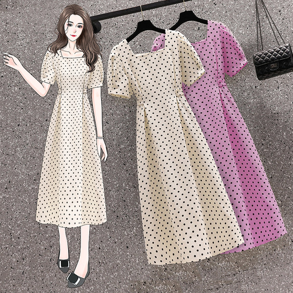 เดรสคนอ้วน เดรสสาวอวบ ชุดเดรสคนอ้วนวัยรุ่นแขนสั้น BY PLUS SIZE Girl