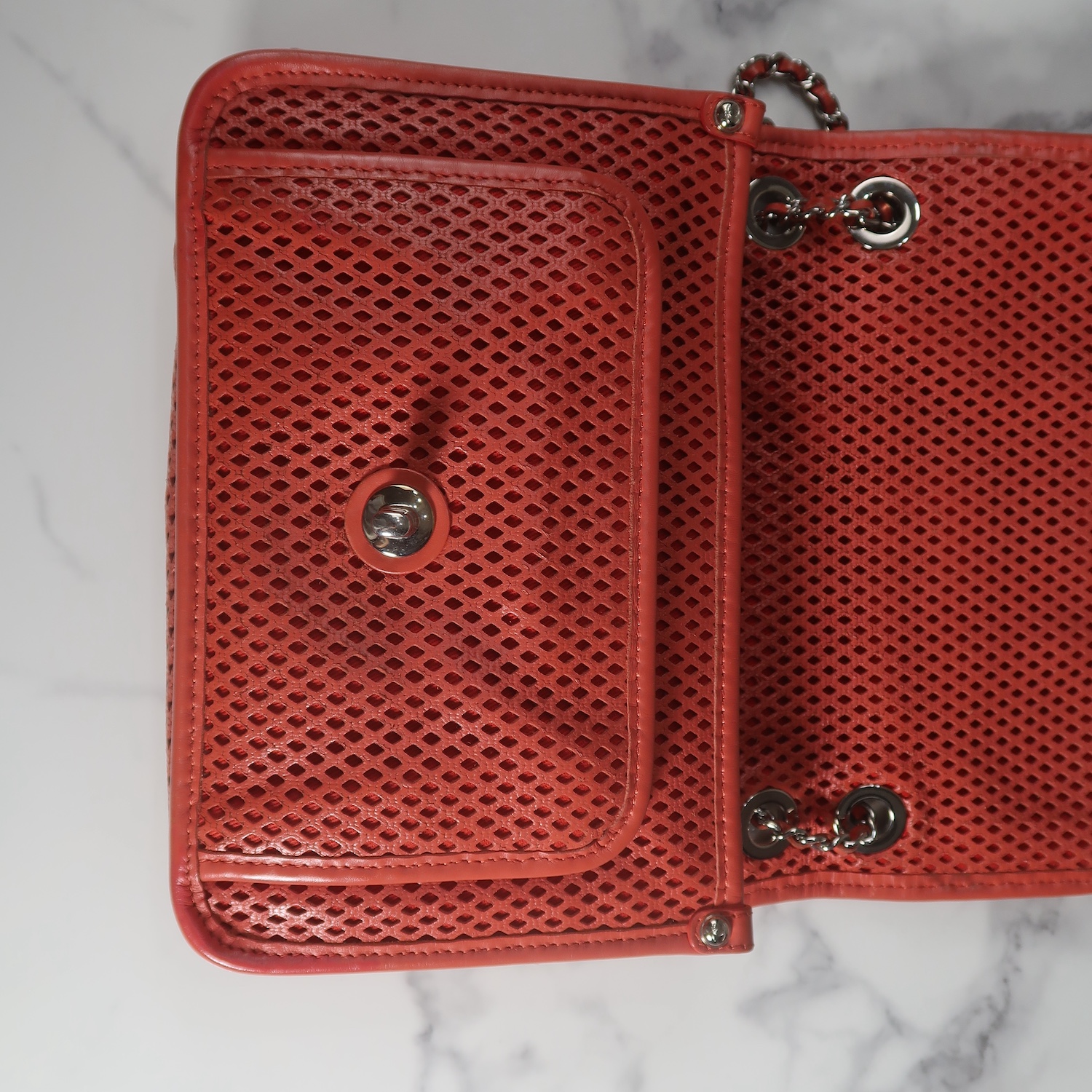 Chanel Red Perforated Calfskin Small Up In The Air Flap