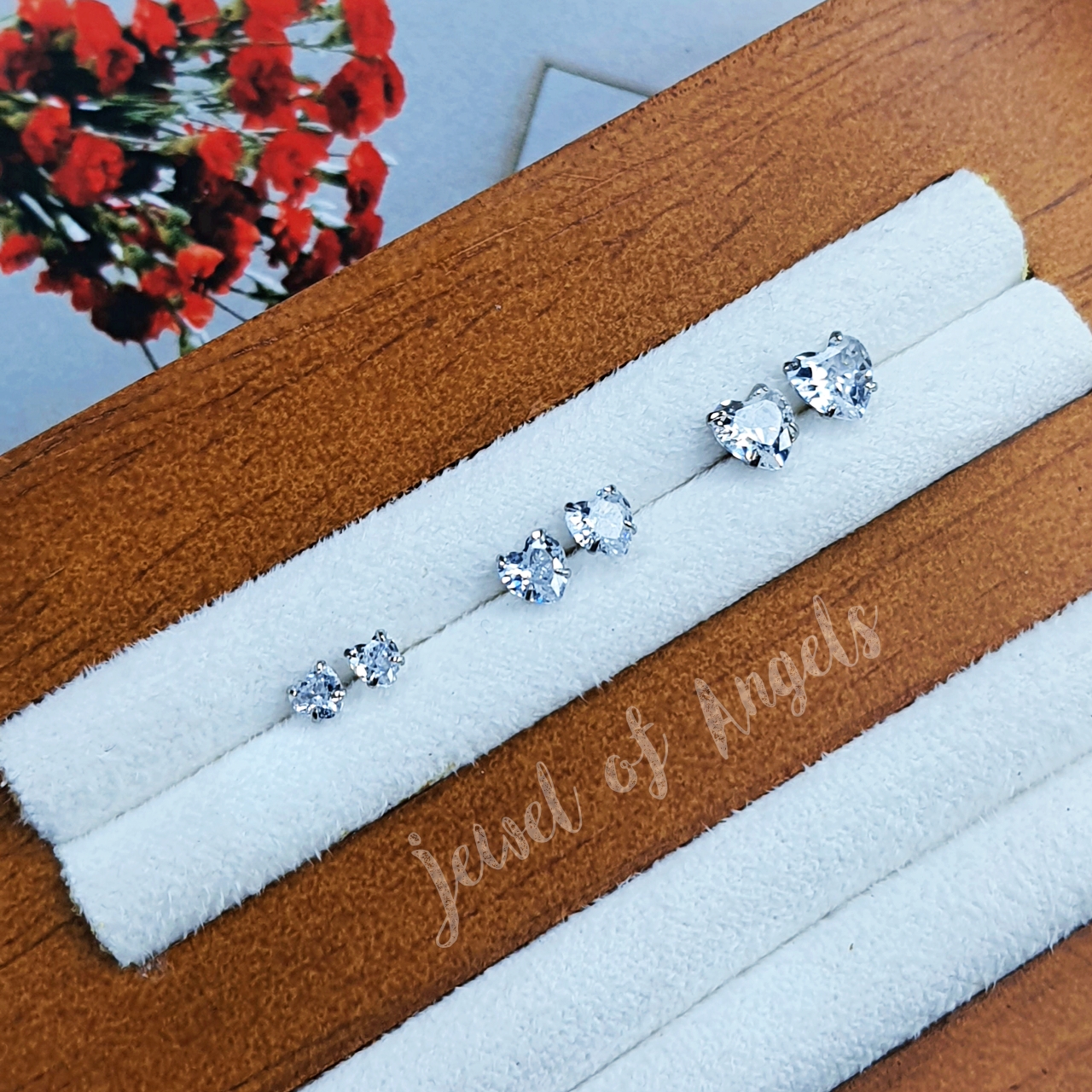 ต่างหูเงินแท้ทั้งชิ้น S925 รุ่น Lovely ต่างหูก้านเสียบ เพชรCZรูปหัวใจ สีเงิน 3mm 4mm 5mm Silver925