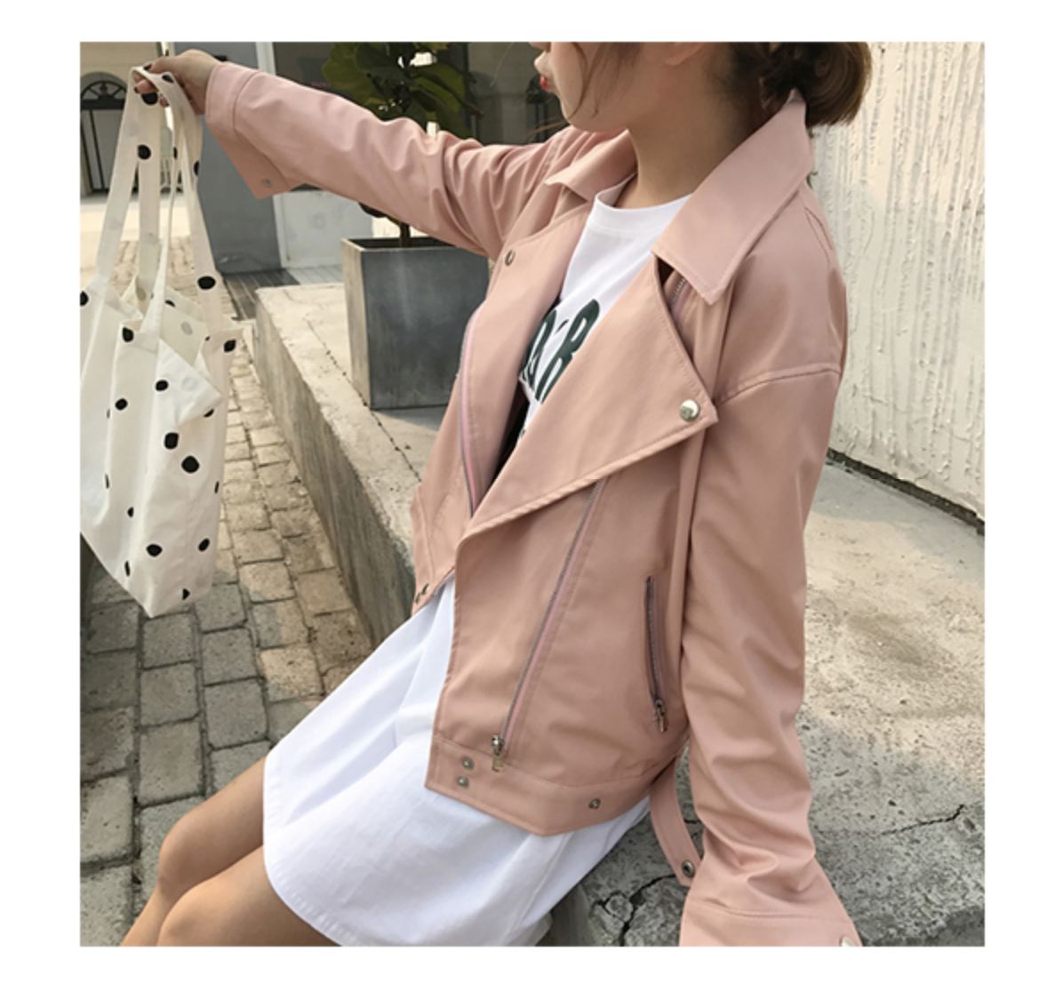 แจ็คเก็ตหนัง ทรงสวย งานคุณภาพดี เก๋ไก๋ พร้อมส่งเลยจ้า pink