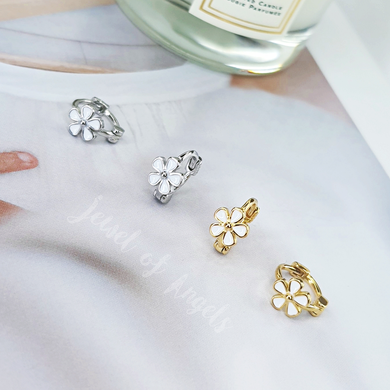 ต่างหูห่วงเล็กเงินแท้ S925 รุ่น Floret ห่วงดอกไม้ สูง 9mm ตุ้มหูเงินแท้ทั้งชิ้น Silver925