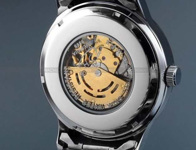 นาฬิกาข้อมือ โชว์กลไก Mechanical watch นาฬิกาข้อมือผู้ชาย สาย Stainless Steel หน้าปัดสีดำ กลไลสีทอง เรียบหรู ลายก้างปลา ของขวัญให้แฟน 673953_1