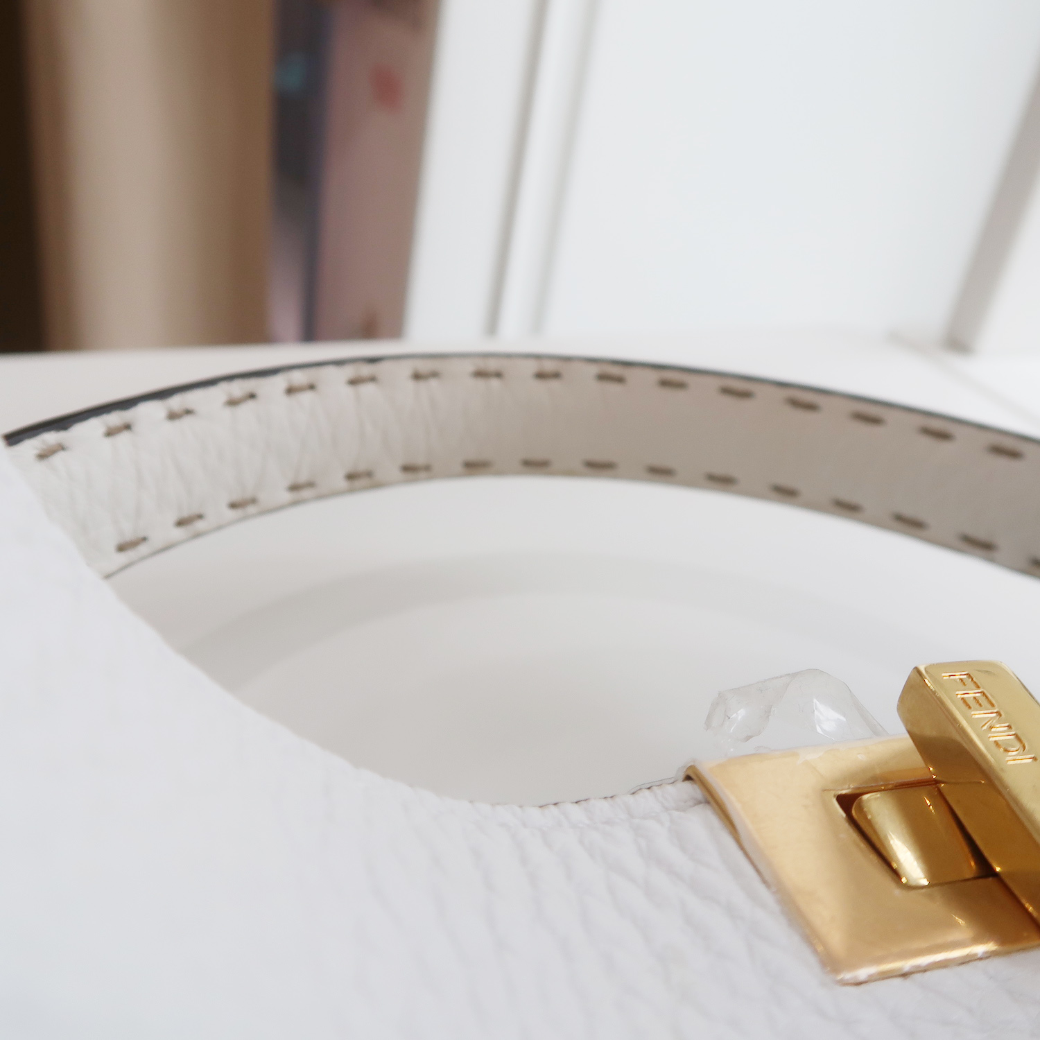 Fendi White Grained Calfskin X-Lite Peekaboo Medium GHW