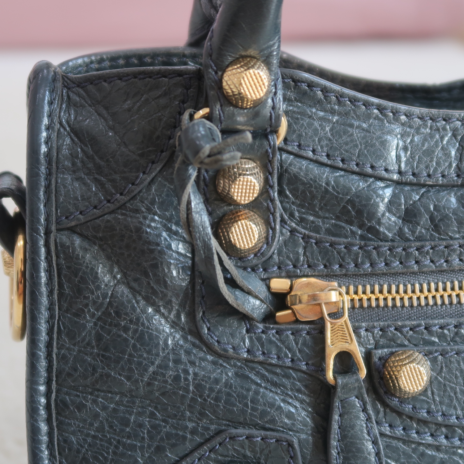 Balenciaga Grey Lambskin Mini City Giant G12 GHW