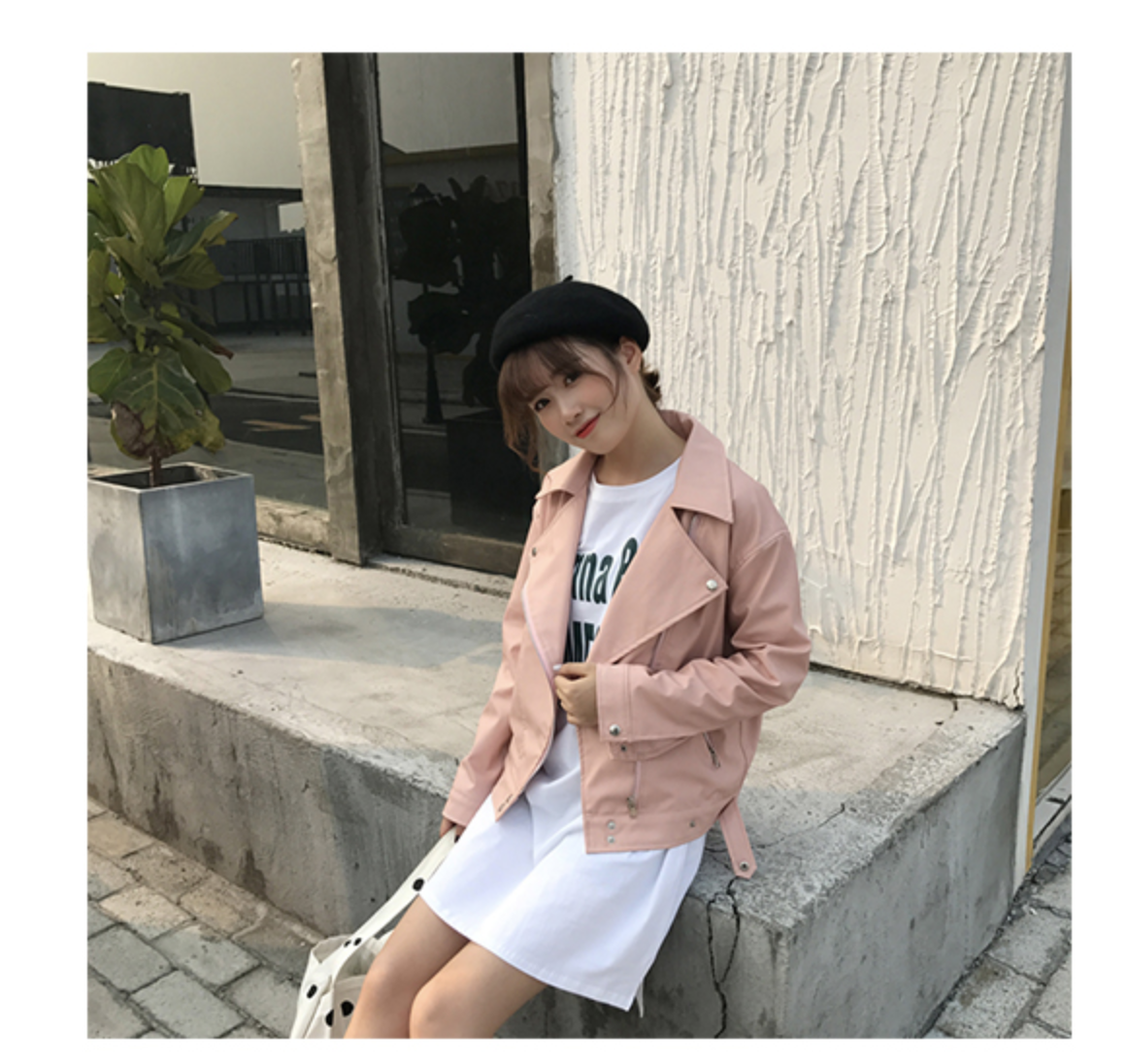 แจ็คเก็ตหนัง ทรงสวย งานคุณภาพดี เก๋ไก๋ พร้อมส่งเลยจ้า pink