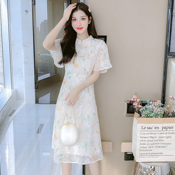 เดรสลูกไม้ เดรสชีฟองสวยๆ แขนสั้น By Meiyi women's clothing