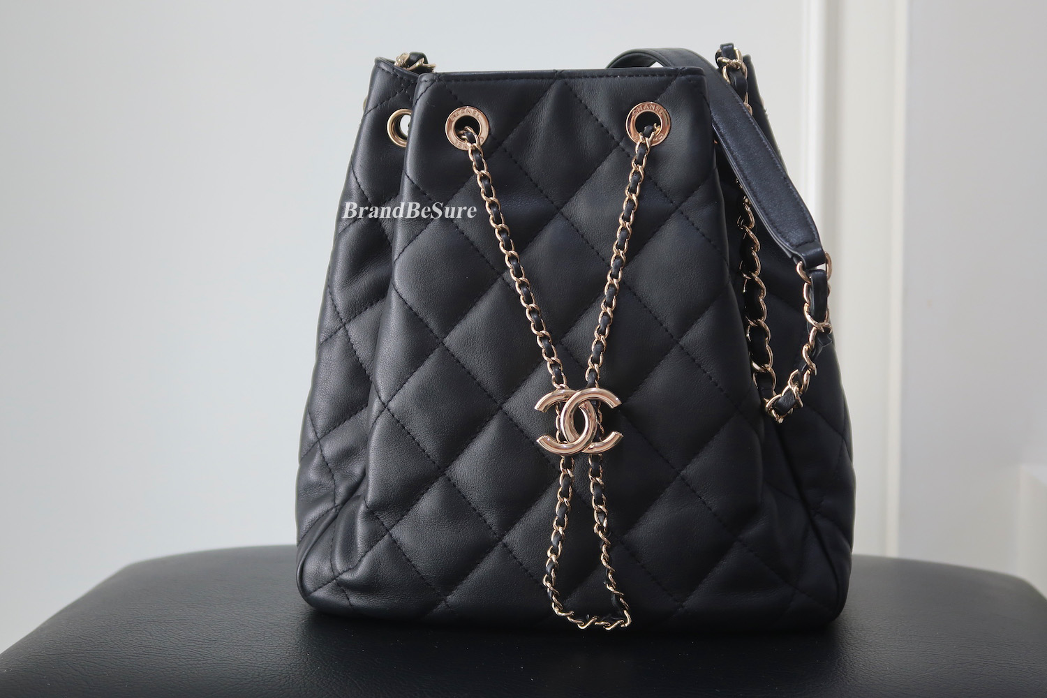 Chanel Black Lambskin Medium Drawstring GHW