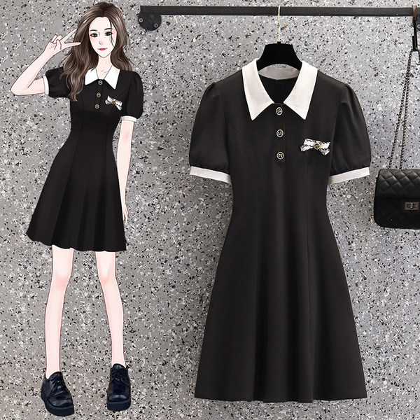 เดรสคนอ้วน เดรสสาวอวบ ชุดเดรสคนอ้วนวัยรุ่นแขนสั้น BY PLUS SIZE Girl