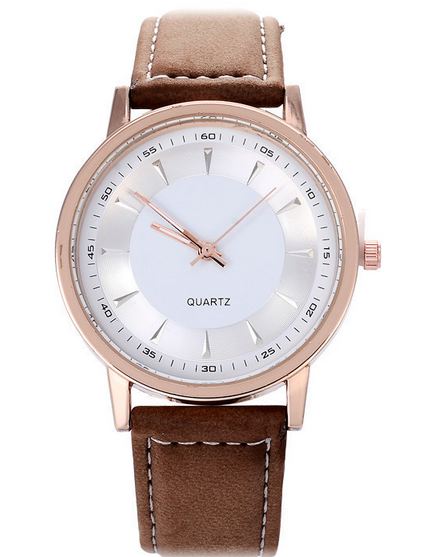นาฬิกาข้อมือ ผู้ชาย สายหนังแท้ สีน้ำตาล หน้าปัดขาว กรอบทอง Rose Gold คลาสสิค นาฬิกา Quartz นาฬิกาสำหรับ สุภาพบุรุษ เรียบหรู 417583_2