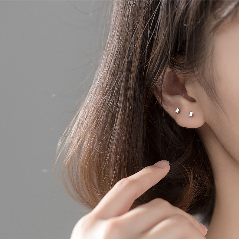 ต่างหูเงินแท้ S925 รุ่น Pure ต่างหูก้านเสียบ สี่เหลี่ยมผืนผ้า สีเงิน สีทอง ตุ้มหูมินิมอล Silver925