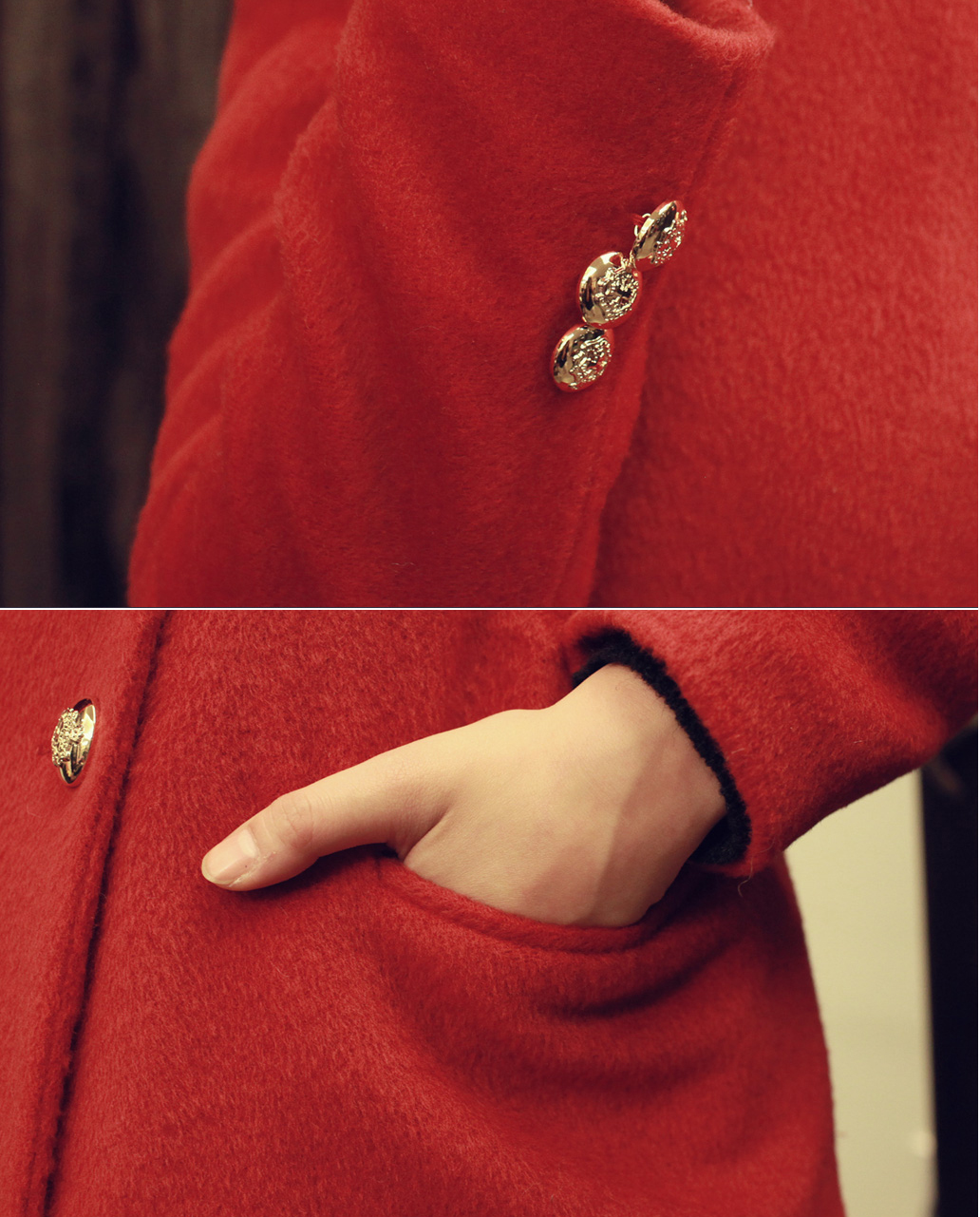 โค้ทกันหนาว สีแดง เก๋ๆ แบบสวยทรงผู้ดีมากๆ แถมขนเฟลอ (ถอดออกได้) ดูดีสุดๆ แบรนด์ RJ STORY แท้ พร้อมส่ง red