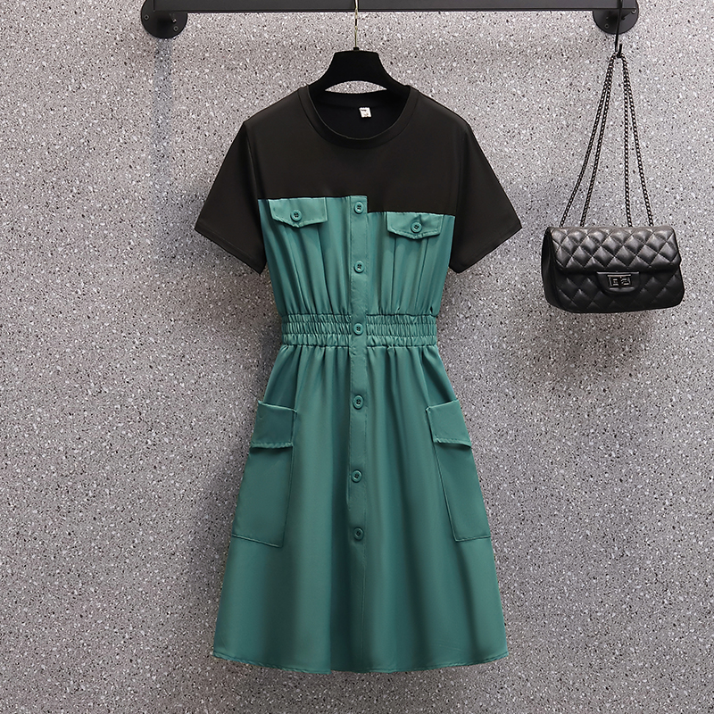 เดรสคนอ้วน เดรสสาวอวบ ชุดเดรสคนอ้วนวัยรุ่น เดรสเหมือนใส่2ชิ้น BY PLUS SIZE Girl