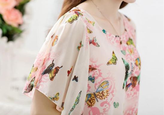 เสื้อแฟชั่น คุณนาย ใส่หน้าร้อน เสื้อผ้าชีฟอง ใส่สบาย Print ลายผีเสื้อ สีชมพูอ่อน หวาน ๆ เสื้อใส่หน้าร้อน แบบมีสไตล์ ไม่ซ้ำใคร 522810_1