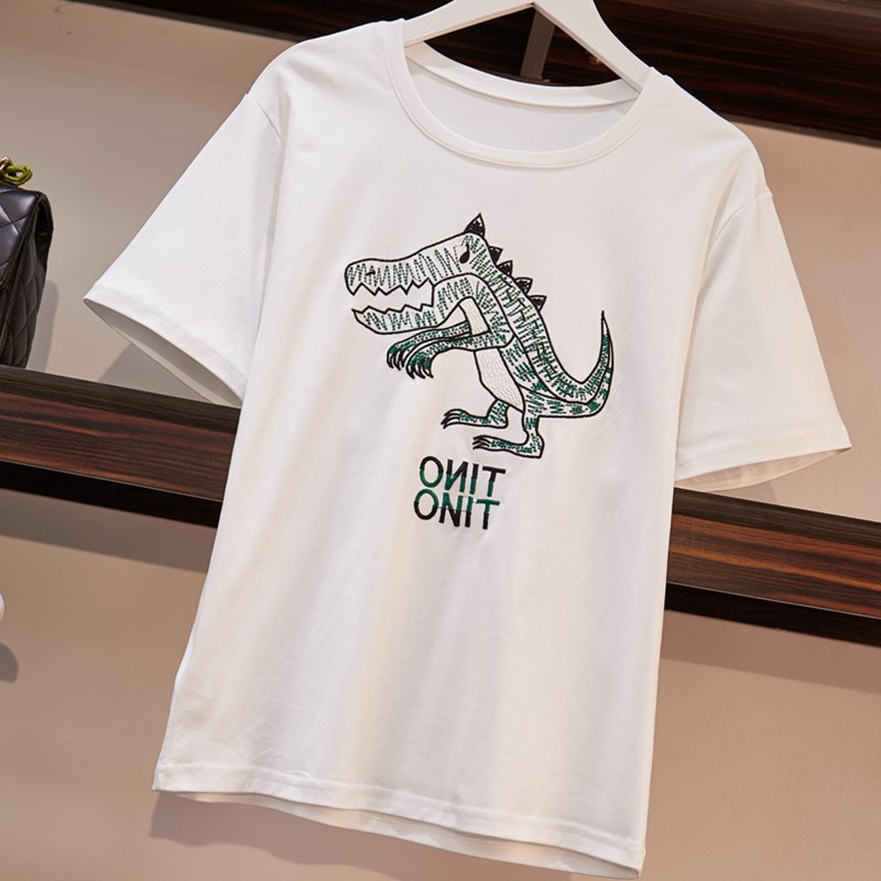 Blouse3805 เสื้อยืดไซส์ใหญ่สาวอวบงานปักลายไดโนเสาร์ ผ้าคอตตอนซอฟท์เกรดพรีเมียมเนื้อดีหนานุ่มยืดหยุ่นสูงใส่สบาย งานดีดีเทลน่ารัก แมทช์กับอะไรก็เข้า