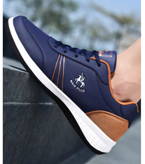 รองเท้าผ้าใบ ผู้ชาย polo แบบเท่ ดีไซน์ สวย ลายเส้น ตัด 2 สี สีดำ น้ำเงิน ขาว 745402
