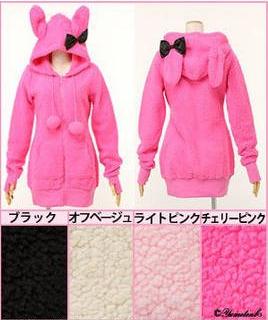 พร้อมส่ง - เสื้อกันหนาวฮู้ดดี้ แฟชั่นเกาหลี กระต่าย น่ารัก เลือกสีด้านใน