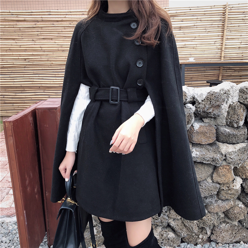 European style cape coat แบบสวยผู้ดี ไฮโซสุดๆ สายแฟชั่นห้ามพลาด ทรงสวยเกาหลี พร้อมสายรัดเอว เพิ่มความเก๋ มีซับในกันลมด้วยน้า black