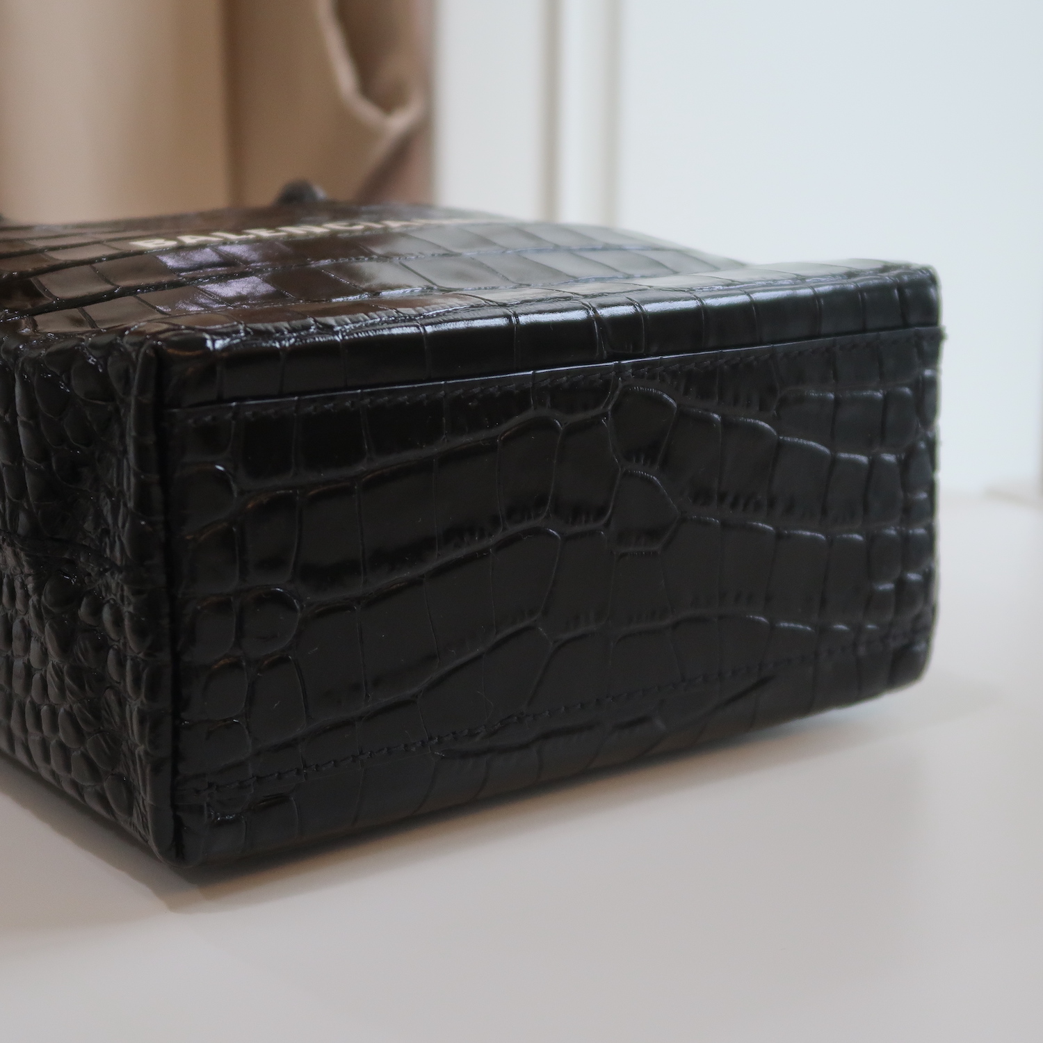 Balenciaga Black Croc Calfskin Shopping Tote XXS