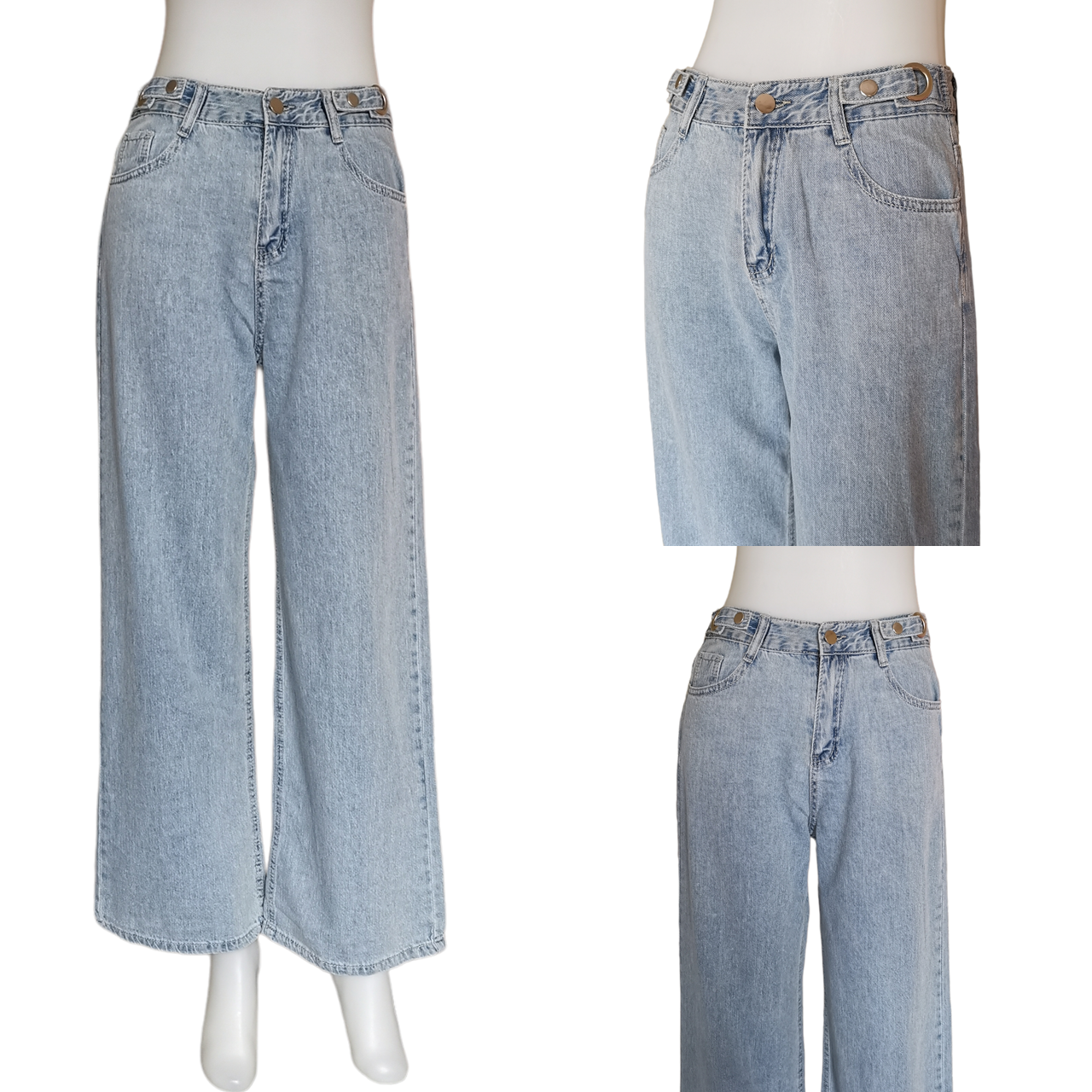 Jeans337 กางเกงยีนส์ขายาวขากระบอกสียีนส์ซีด เอวแต่งกระดุมแป๊ก แฟชั่นนำเข้าเกรดพรีเมียม