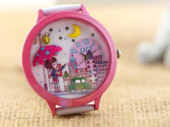 นาฬิกาข้อมือ Diy นาฬิกาข้อมือผู้หญิง สายหนัง แต่ง Display 3 มิติ ลาย สาวญี่ปุ่น กางร่ม ในเมืองหลวง นาฬิกาแฟชั่น แต่งไอคอน น่ารัก ๆ 114207