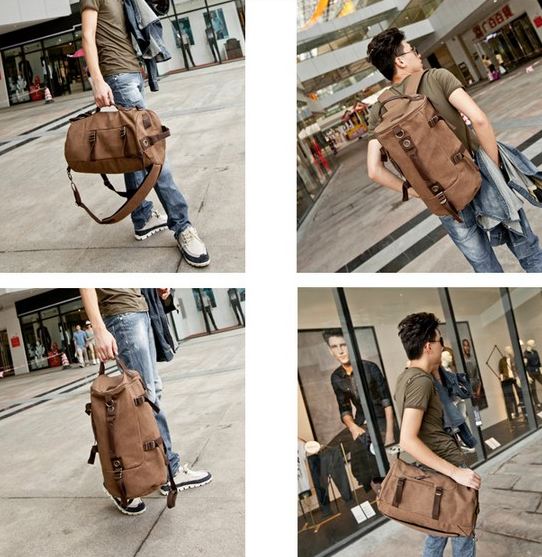 กระเป๋าเป้ กระเป๋าสะพาย กระเป๋าเดินทาง ผู้หญิง ผู้ชาย ใช้ได้ ผ้า Canvas อย่างหนา วัสดุอย่างดี ทำเป็นรูป ทรงกระบอก ใส่นิตยสาร หรือ เสื้อผ้า เที่ยวเขาได้ no 7432833