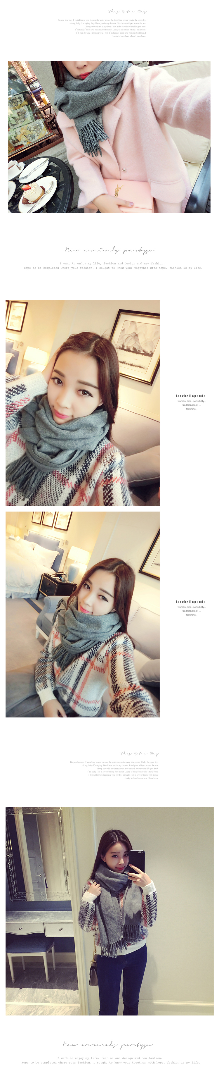 ผ้าพันคอกันหนาว ไหมพรมเนื้อเรียบ นุ่ม เกาหลี สีเทา พร้อมส่ง same pic