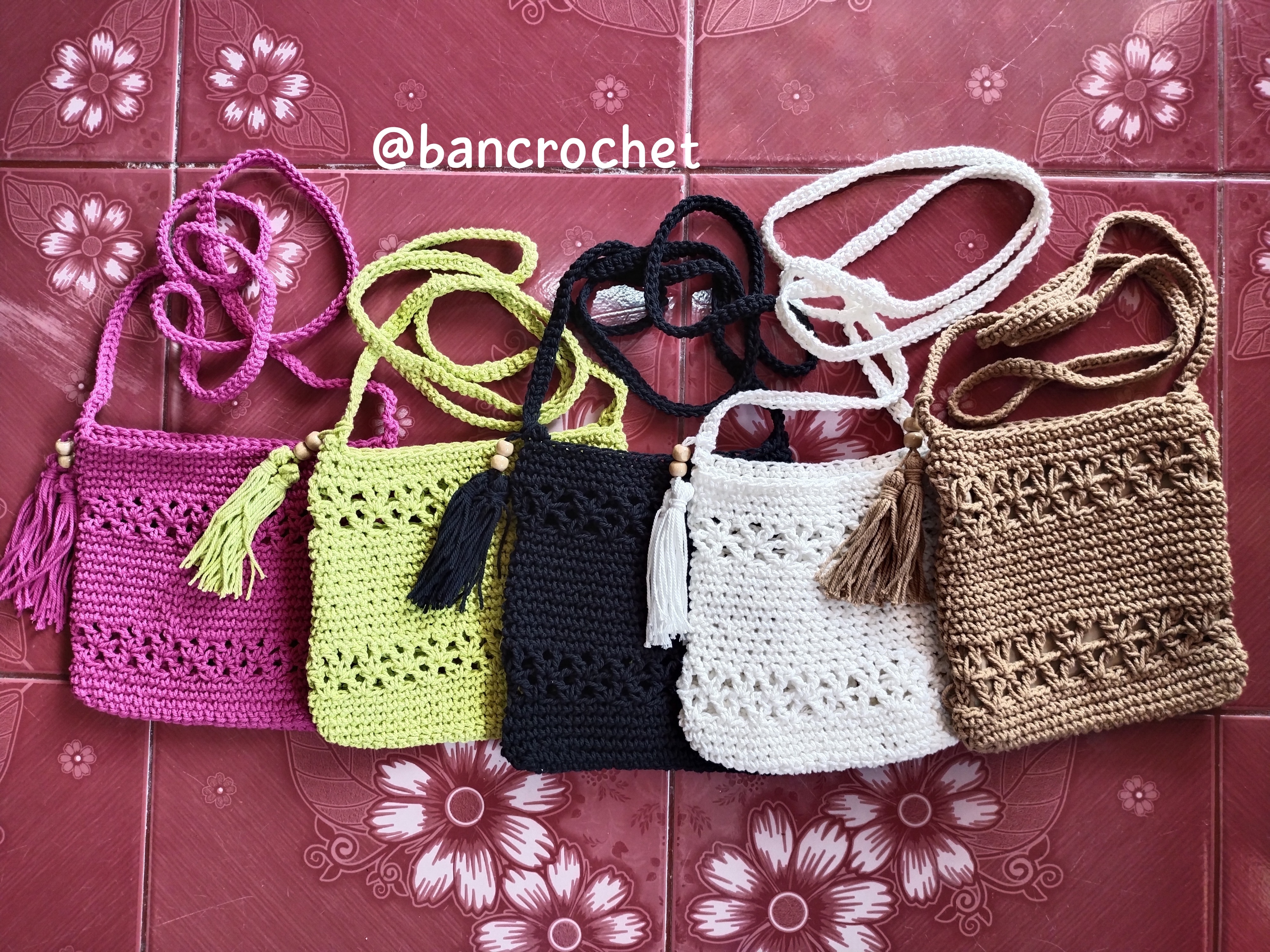 Bancrochet กระเป๋าเชือกถักโครเชต์ crochet bag หลากสี 16*16 cm