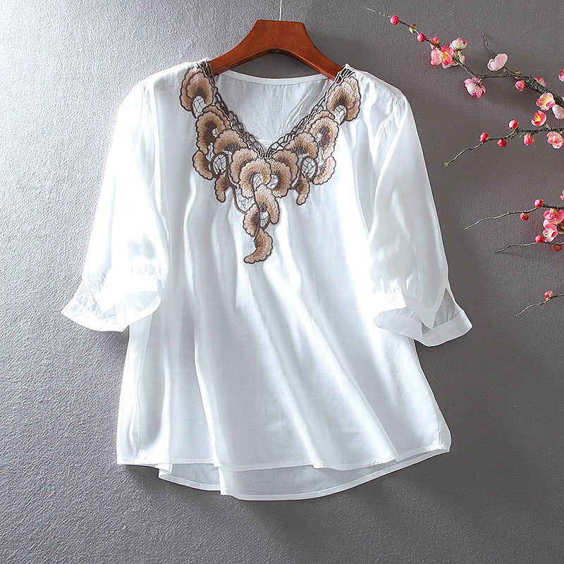 เสื้อลินิน เสื้อผ้าฝ้ายลินิน เสื้อเชิ้ตผ้าลินิน ปักลายสวยๆด้วยด้าย สไตล์VINTAGE BY Dreamroom
