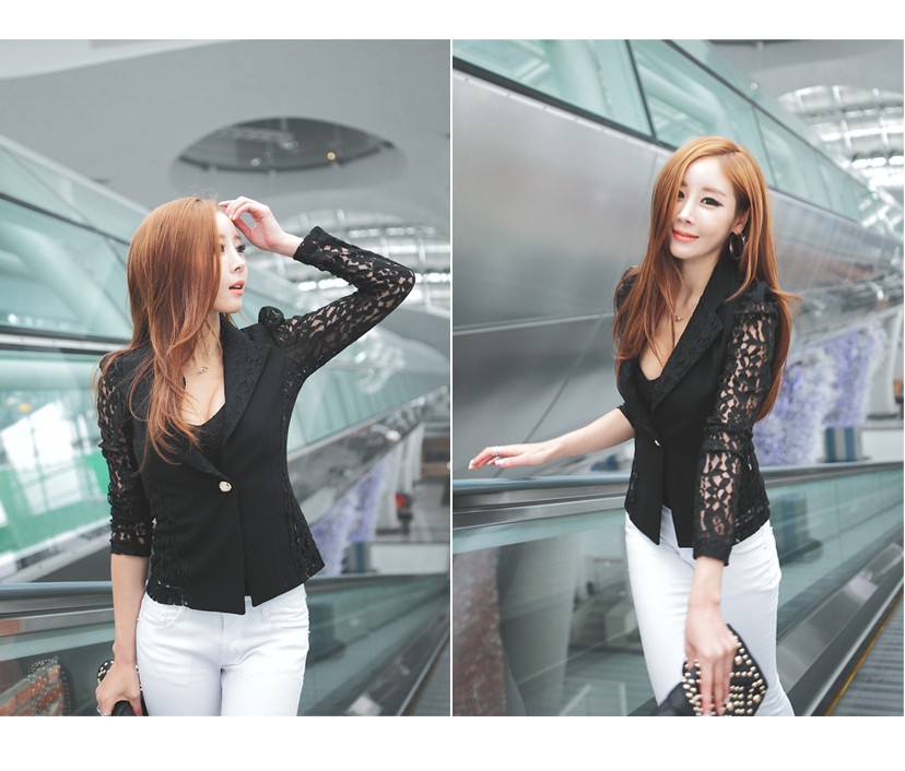 เสื้อสูท แต่งลูกไม้ พร้อมส่ง สีดำ ผ้าไม่หนา ใส่คลุมสบาย black