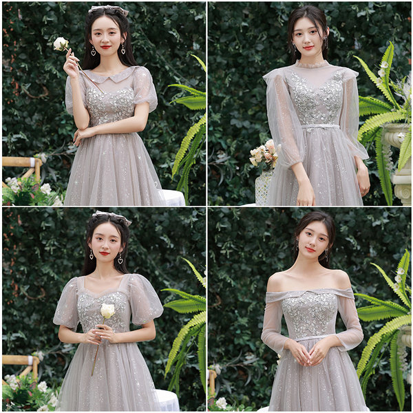 ชุดเพื่อนเจ้าสาวสีเทา ชุดเพื่อนเจ้าสาว ชุดไปงานแต่งงาน