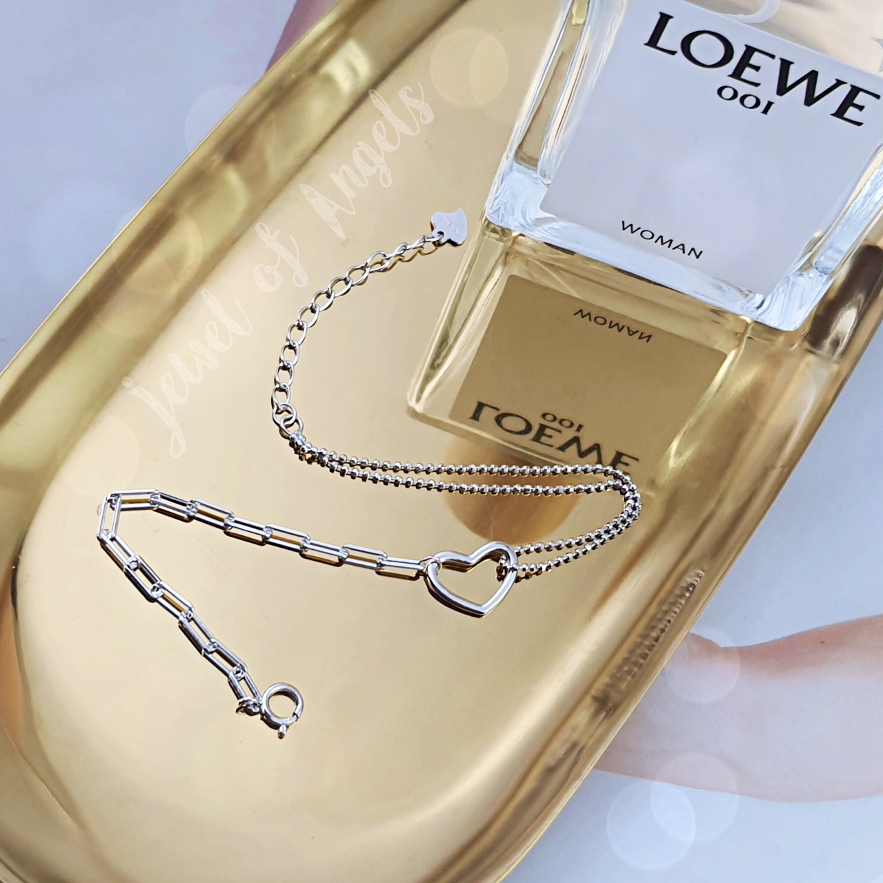 สร้อยข้อมือเงินแท้S925 รุ่น Charming สร้อยโซ่และดอท จี้หัวใจโปร่ง สีเงิน เงินแท้ทั้งชิ้น Silver925