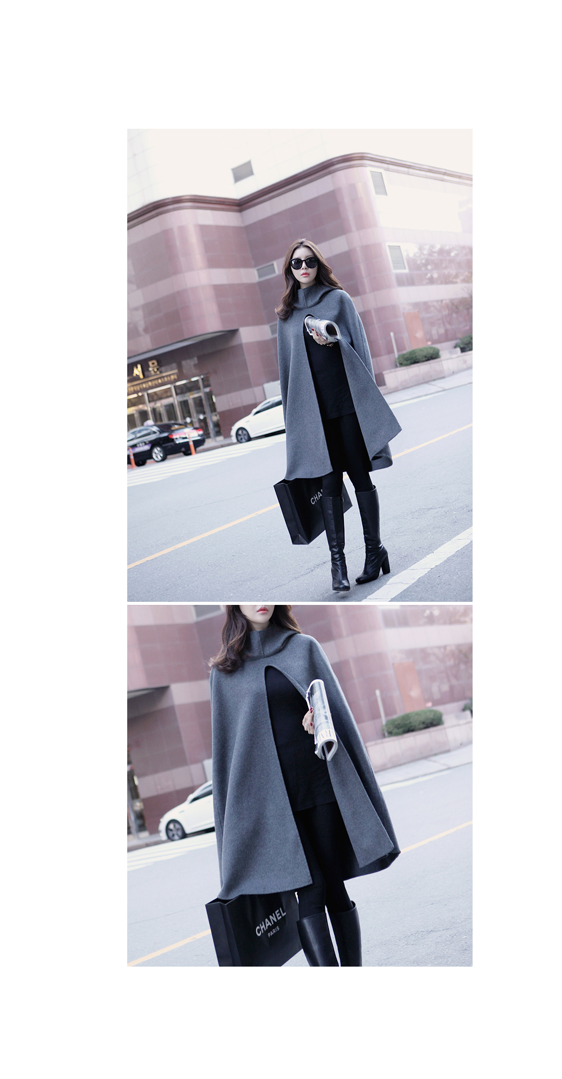 European style woolen cape coat jacket พร้อมส่ง แบบสวยผู้ดี มีฮูด ไฮโซสุดๆ gray